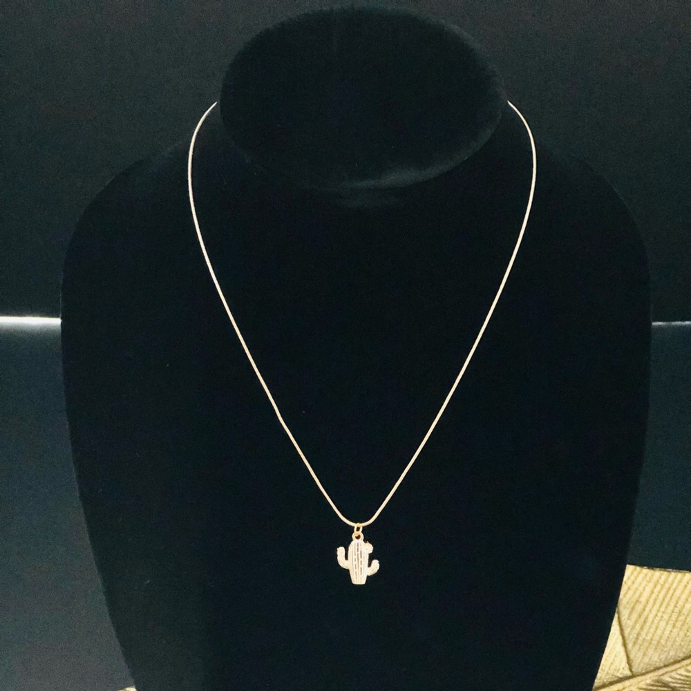 Gold Plated With Antique Golden Desert Flower Cactus Charm Pendant Necklace